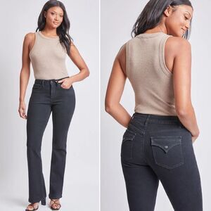 YMI Black Sustainable High Rise Flap Pocket Bootcut Jeans Size 7 / 28